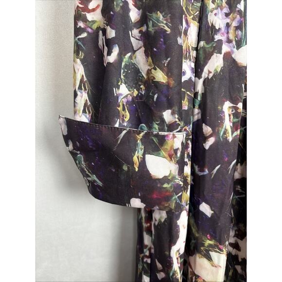 Dalia MacPhee Long Sleeve Floral Dress L Black Collared Button Front Art to Wear - Picture 8 of 15